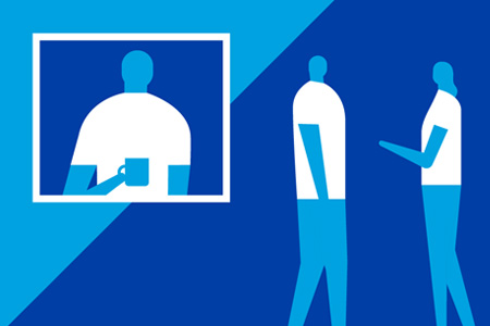 Sentry blue icon two people talking