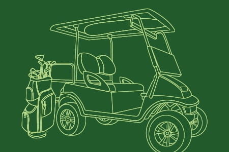Golf cart and golf clubs